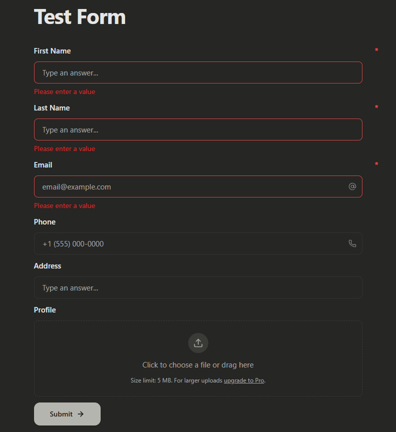 Collect responses interface preview